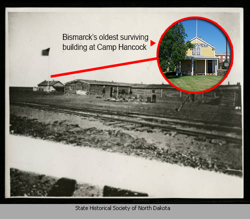 Camp Hancock, circa 1872-1875. Bismarck's oldest surviving building is located here. Credit: State Historical Society of North Dakota (00095-00048-02)